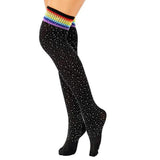 Maxbell Lady Stripes Over Knee High Stockings Cosplay Long Party Socks Leg Warmer Black with Colorful Stripe