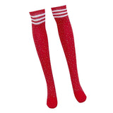 Lady Stripes Over Knee High Stockings Cosplay Long Party Socks Leg Warmer Red with White Stripe