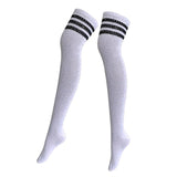 Lady Stripes Over Knee High Stockings Cosplay Long Party Socks Leg Warmer White with Black Stripe