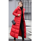 Maxbell Faux Fur Hooded Long Down Puffer Womens Coat Zipper Quilted Jacket Red M