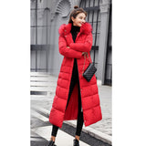 Maxbell Faux Fur Hooded Long Down Puffer Womens Coat Zipper Quilted Jacket Red M