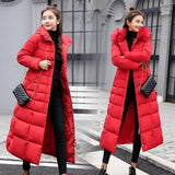 Maxbell Faux Fur Hooded Long Down Puffer Womens Coat Zipper Quilted Jacket Red M