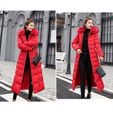 Maxbell Faux Fur Hooded Long Down Puffer Womens Coat Zipper Quilted Jacket Red M