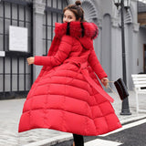 Maxbell Faux Fur Hooded Long Down Puffer Womens Coat Zipper Quilted Jacket Red XL