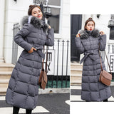 Maxbell Faux Fur Hooded Long Down Puffer Womens Coat Zipper Quilted Jacket Gray XL
