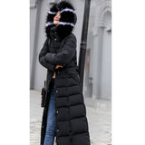 Maxbell Faux Fur Hooded Long Down Puffer Womens Coat Zipper Quilted Jacket Black 3XL