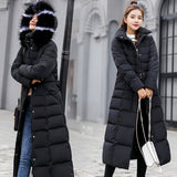 Maxbell Faux Fur Hooded Long Down Puffer Womens Coat Zipper Quilted Jacket Black 3XL