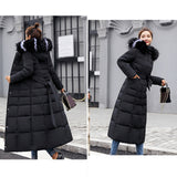 Maxbell Faux Fur Hooded Long Down Puffer Womens Coat Zipper Quilted Jacket Black 3XL