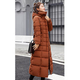 Maxbell Faux Fur Hooded Long Down Puffer Womens Coat Zipper Quilted Jacket Brown XL