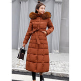 Maxbell Faux Fur Hooded Long Down Puffer Womens Coat Zipper Quilted Jacket Brown XL