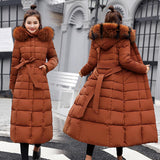 Maxbell Faux Fur Hooded Long Down Puffer Womens Coat Zipper Quilted Jacket Brown XL