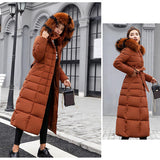 Maxbell Faux Fur Hooded Long Down Puffer Womens Coat Zipper Quilted Jacket Brown XL