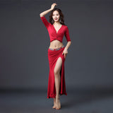 Belly Dance Skirt Split Long Skirts Dancewear Dance Costume Outfit Wine Red