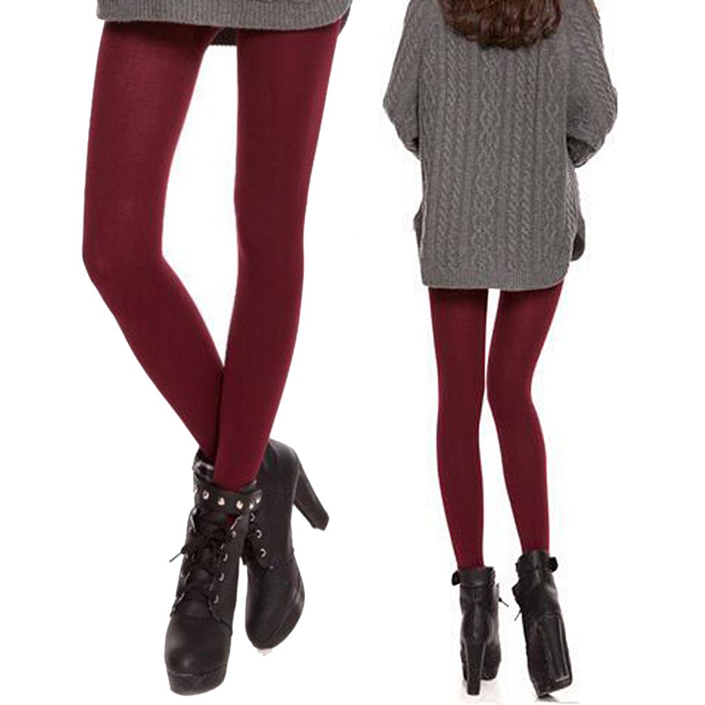 Ladies Fleece Lined Leggings Thick Winter Warm Tights Red Footless