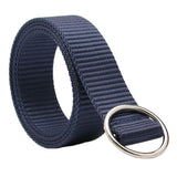 Women Metal O Ring Buckle Nylon Waist Belt Strap Casual Waistband Navy Blue