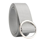 Women Metal O Ring Buckle Nylon Waist Belt Strap Casual Waistband Gray