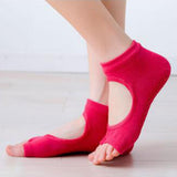 Maxbell Womens Sport Gym Yoga Socks Non Slip Half Toe Sticky Grip Socks  Rose red