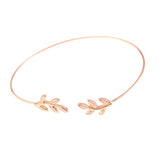 Maxbell Simple Leaf Open Cuff Bracelet Wire Bangle Wrap Wristband Jewelry Rose Gold