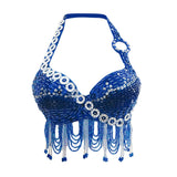 Maxbell Belly Dance Bra Tops Indian Dance Costume Performance Outfits Royal Blue L