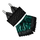 Maxbell Women Sexy Lace Vest Crop Tops Panty Lingerie Sleepwear Deep Green L