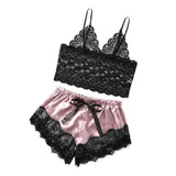 Maxbell Women Sexy Lace Vest Crop Tops Panty Lingerie Sleepwear Pink M