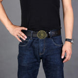 Maya Style Western Leather Belt Gothic Aztec Belt Buckle Waistband Black