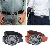 Men Western Leather Belt Gothic Punk Horse Head Belt Buckle Waistband Black