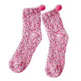 Maxbell 1Pair Winter Cotton Socks Coral Fleece Stockings Causal Crew Socks Rose Red