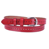 Maxbell Leather Belt with Single Prong Buckle Casual Pants Waist Belt Strap Red