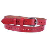 Maxbell Leather Belt with Single Prong Buckle Casual Pants Waist Belt Strap Red