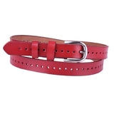 Maxbell Leather Belt with Single Prong Buckle Casual Pants Waist Belt Strap Red