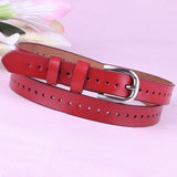 Maxbell Leather Belt with Single Prong Buckle Casual Pants Waist Belt Strap Red