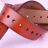 Maxbell Leather Belt with Single Prong Buckle Casual Pants Waist Belt Strap Red