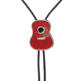 Maxbell Vintage Style Guitar Shape Cowboy Bolo Tie Leather Necktie for MEN Red