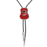 Maxbell Vintage Style Guitar Shape Cowboy Bolo Tie Leather Necktie for MEN Red