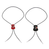 Maxbell Vintage Style Guitar Shape Cowboy Bolo Tie Leather Necktie for MEN Red