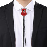 Maxbell Vintage Style Guitar Shape Cowboy Bolo Tie Leather Necktie for MEN Red