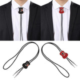 Maxbell Vintage Style Guitar Shape Cowboy Bolo Tie Leather Necktie for MEN Red