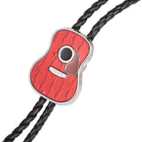 Maxbell Vintage Style Guitar Shape Cowboy Bolo Tie Leather Necktie for MEN Red