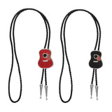Maxbell Vintage Style Guitar Shape Cowboy Bolo Tie Leather Necktie for MEN Red