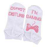 DO NOT DISTURB I'M GAMING Novelty Cotton Socks for Unisex White+Pink Ankle