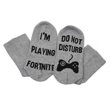 DO NOT DISTURB I'M GAMING Novelty Cotton Socks for Unisex Gray+Black Tall