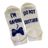 DO NOT DISTURB I'M GAMING Novelty Cotton Socks for Unisex White+Blue Ankle