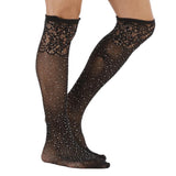 Maxbell Men's Sexy Mesh Floral Lace Anti-slip Knee High Socks Rhinestone Stockings