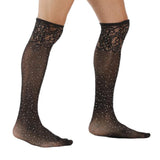 Maxbell Men's Sexy Mesh Floral Lace Anti-slip Knee High Socks Rhinestone Stockings