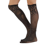 Maxbell Men's Sexy Mesh Floral Lace Anti-slip Knee High Socks Rhinestone Stockings