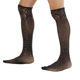 Maxbell Men's Sexy Mesh Floral Lace Anti-slip Knee High Socks Rhinestone Stockings