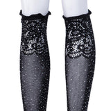 Maxbell Men's Sexy Mesh Floral Lace Anti-slip Knee High Socks Rhinestone Stockings
