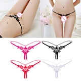 Maxbell Lady Sexy Open Crotch Crotchless Panties Low Rise Hollow Flower Thongs Red