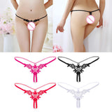 Maxbell Lady Sexy Open Crotch Crotchless Panties Low Rise Hollow Flower Thongs Red